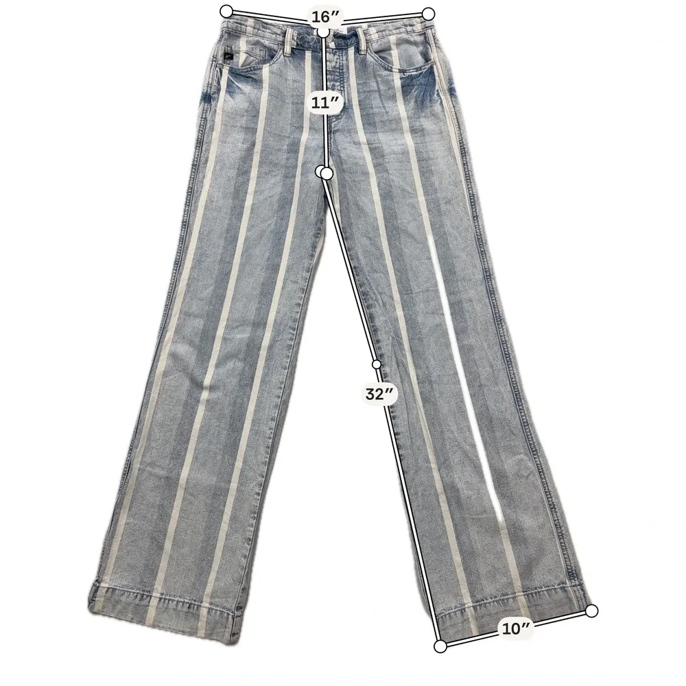 KanCan Jeans Wide Leg Striped High Rise Button Fly Blue White Womens 11/29